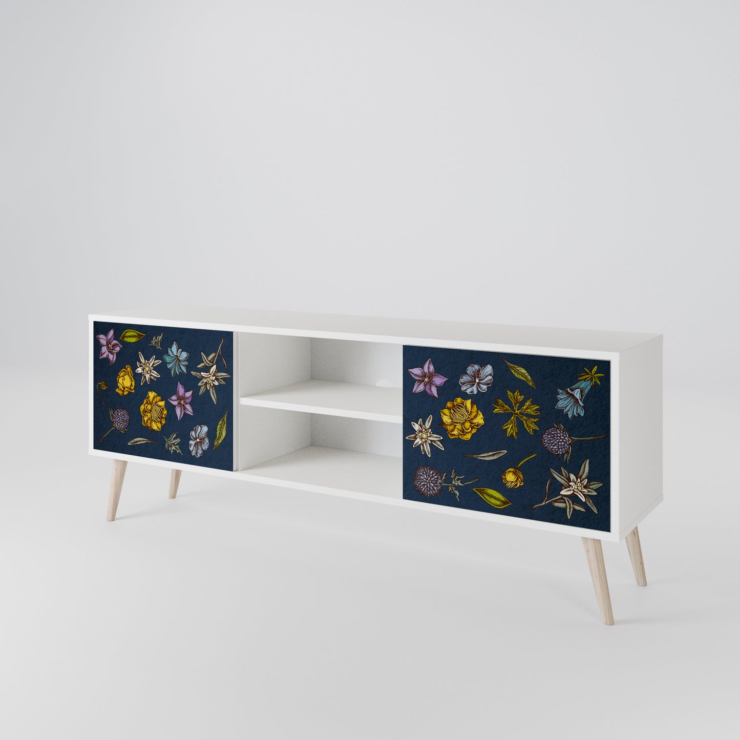 FLOWERS ON NAVY BLUE Mobile TV a 2 Ante in Finitura Bianca