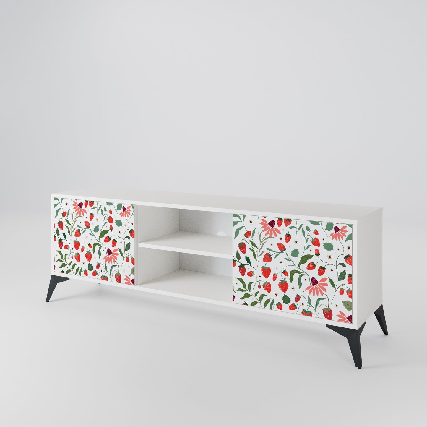 FLOWERS AND STRAWBERRIES Mobile TV a 2 Ante in Finitura Bianca