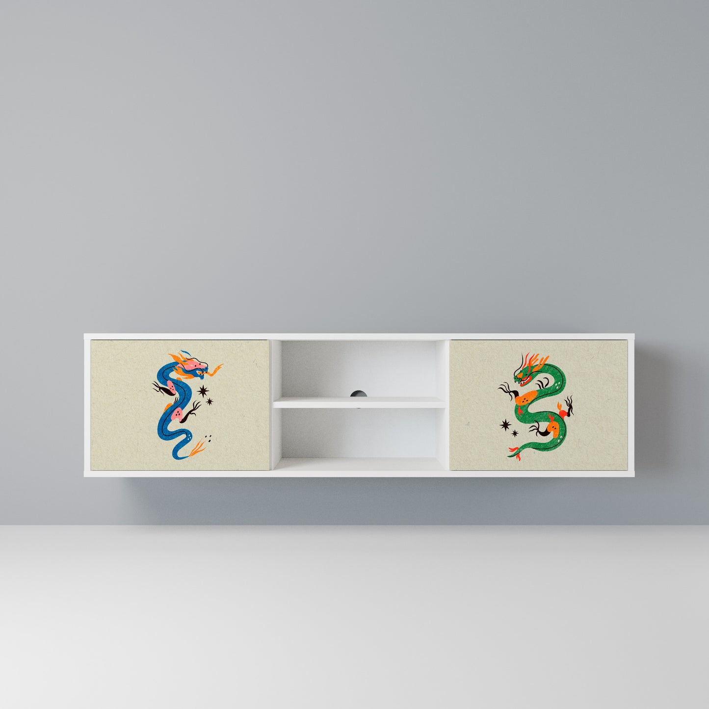 MYTHOLOGICAL CREATURES Mobile TV a 2 Ante in Finitura Bianca