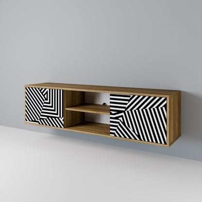 ILLUSIONARY LATTICE 2-Door TV Stand in Oak Effect
