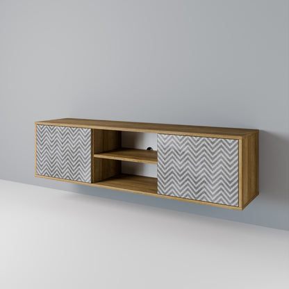 Mobile TV CONCRETE ZIG ZAG a 2 ante in effetto rovere