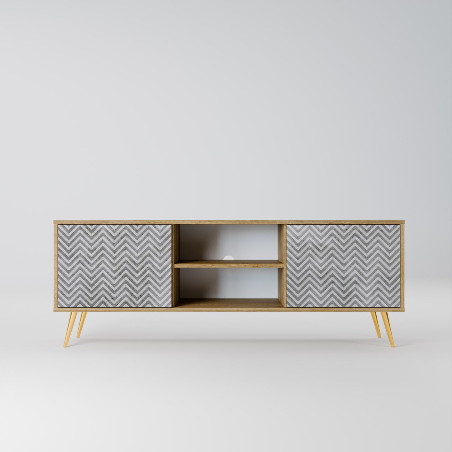 Mobile TV CONCRETE ZIG ZAG a 2 ante in effetto rovere