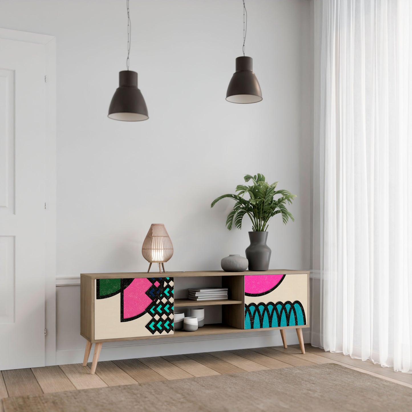 Mobile TV GEOMETRIC RHAPSODY a 2 ante in effetto rovere