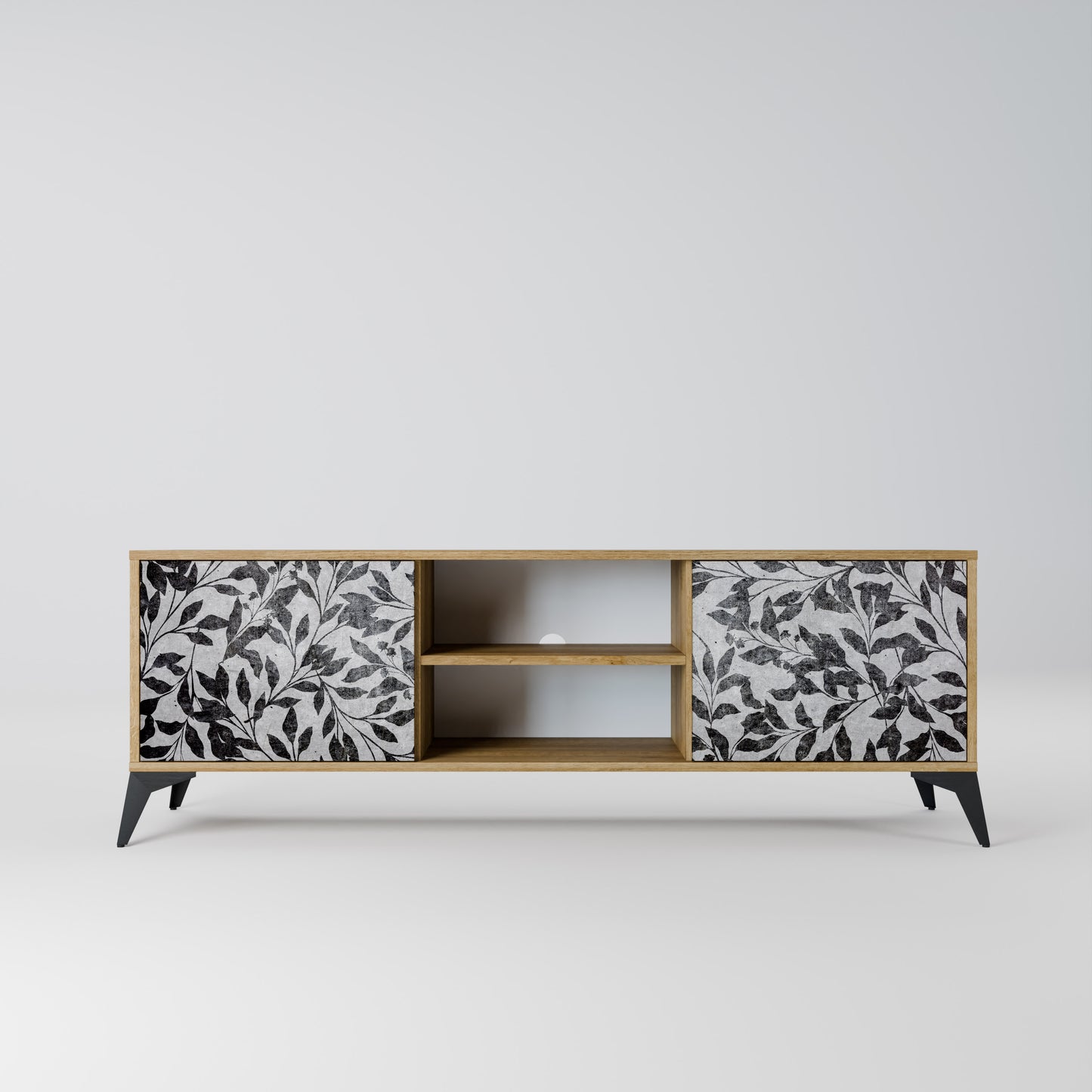 CHARCOAL SPROUT 2-Door TV Stand in Oak Effect