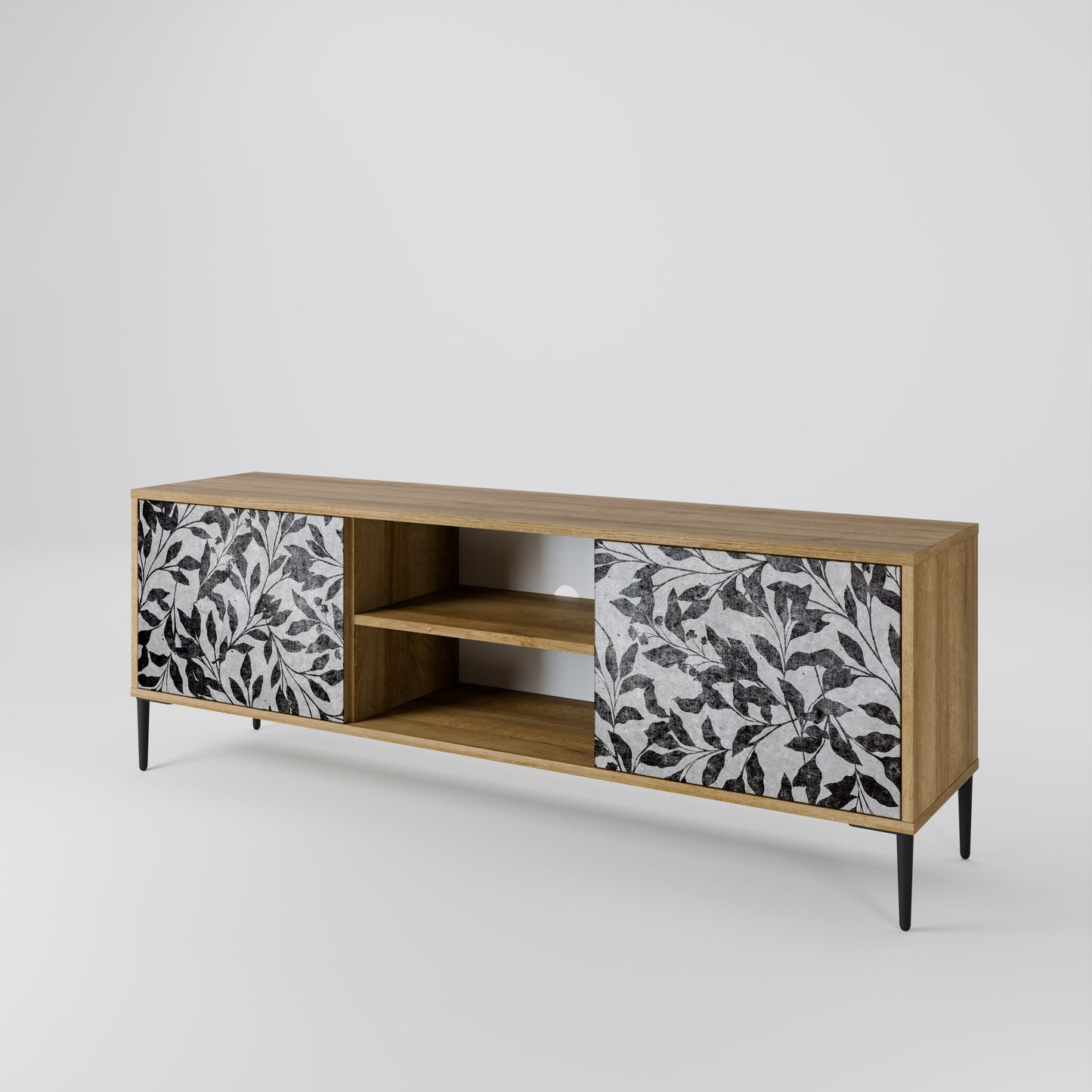 CHARCOAL SPROUT 2-Door TV Stand in Oak Effect