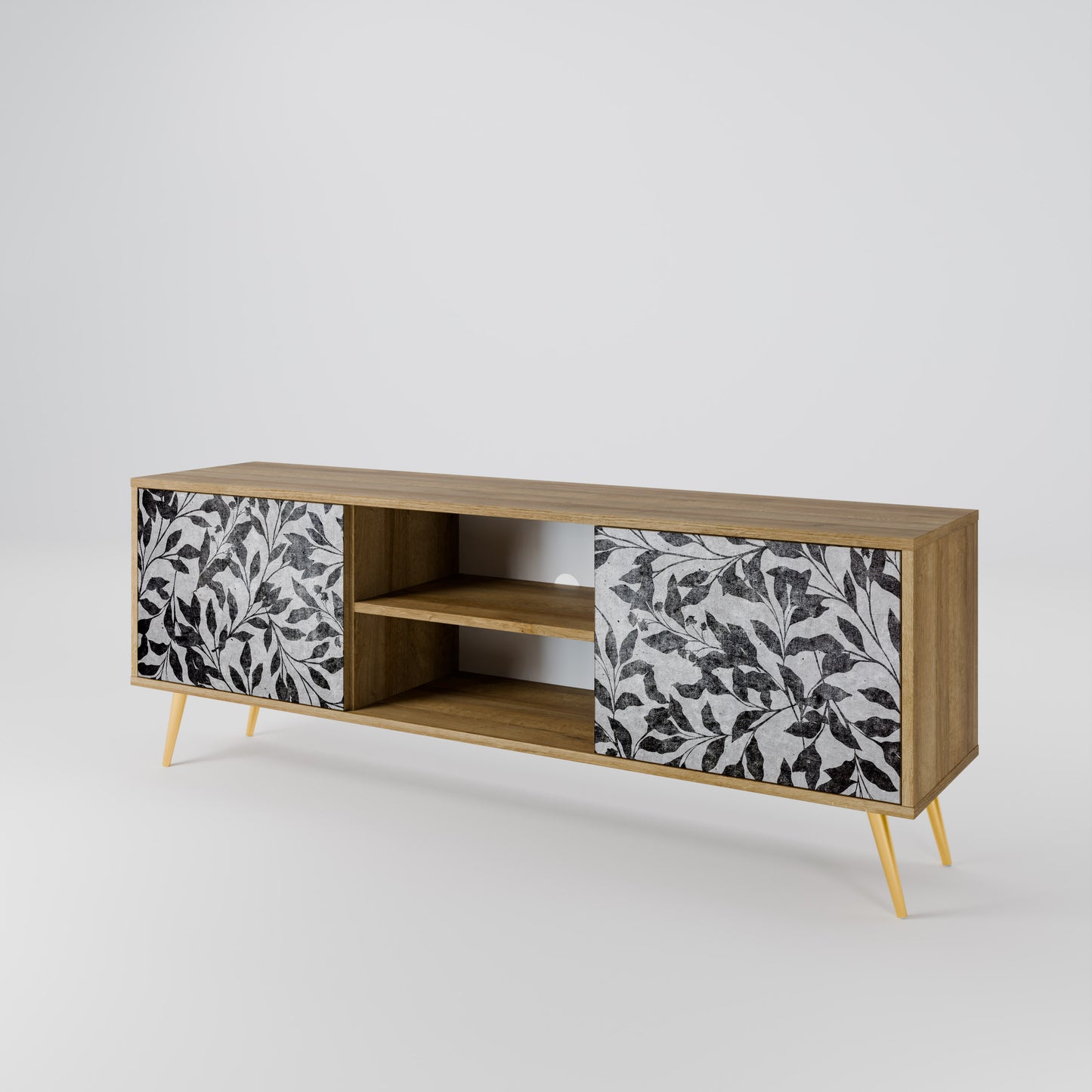 CHARCOAL SPROUT 2-Door TV Stand in Oak Effect