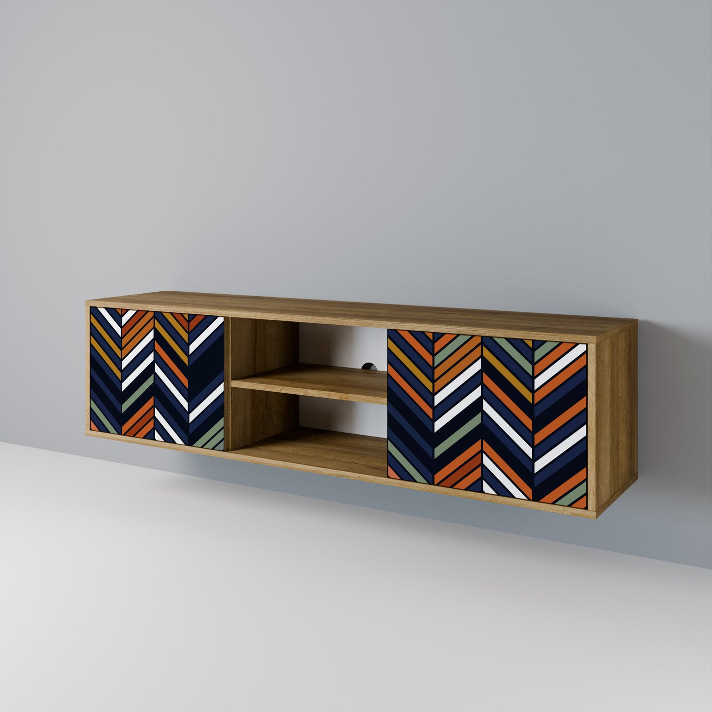 VIBRANT PATCHWORK 2-Door TV Stand in Oak Effect