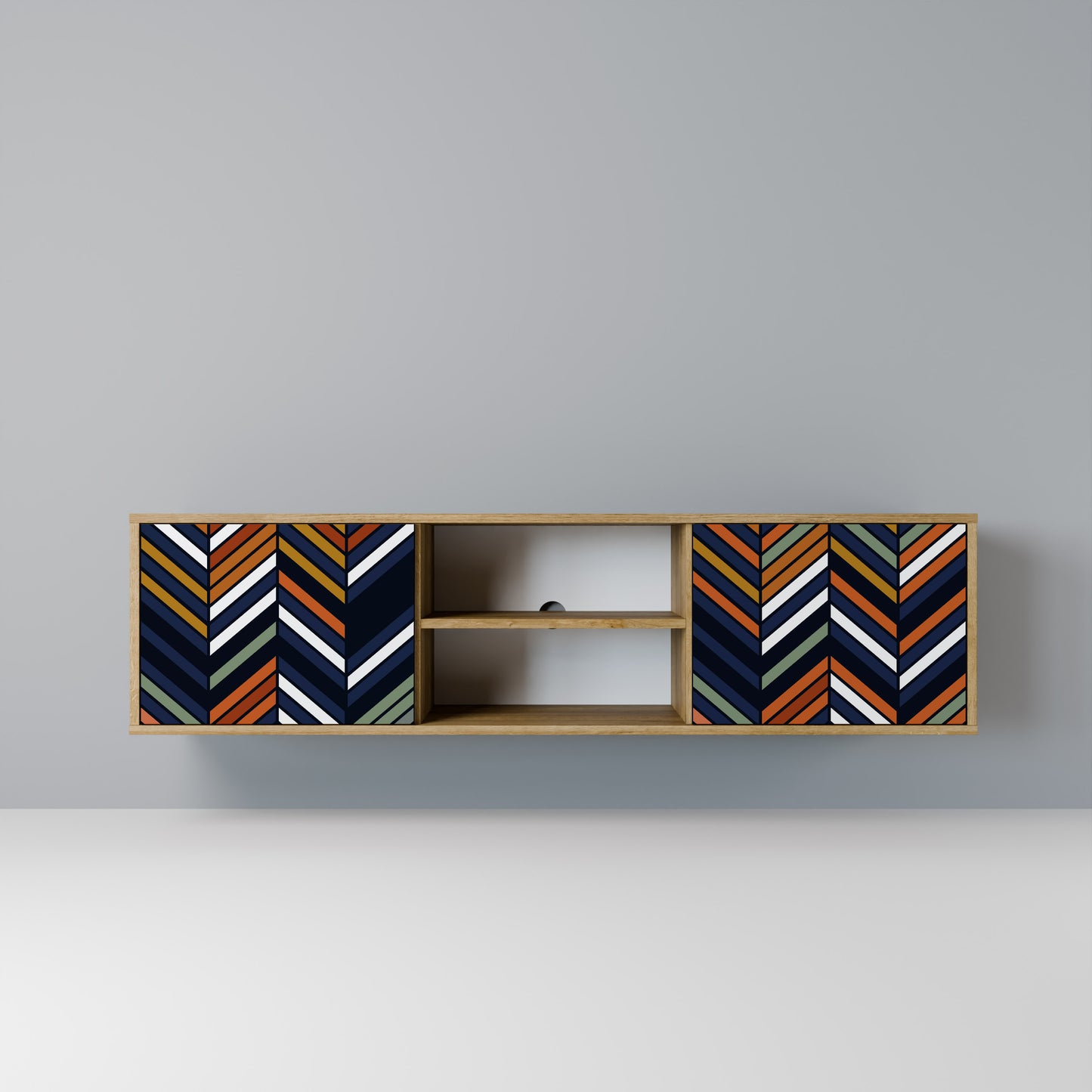 VIBRANT PATCHWORK 2-Door TV Stand in Oak Effect