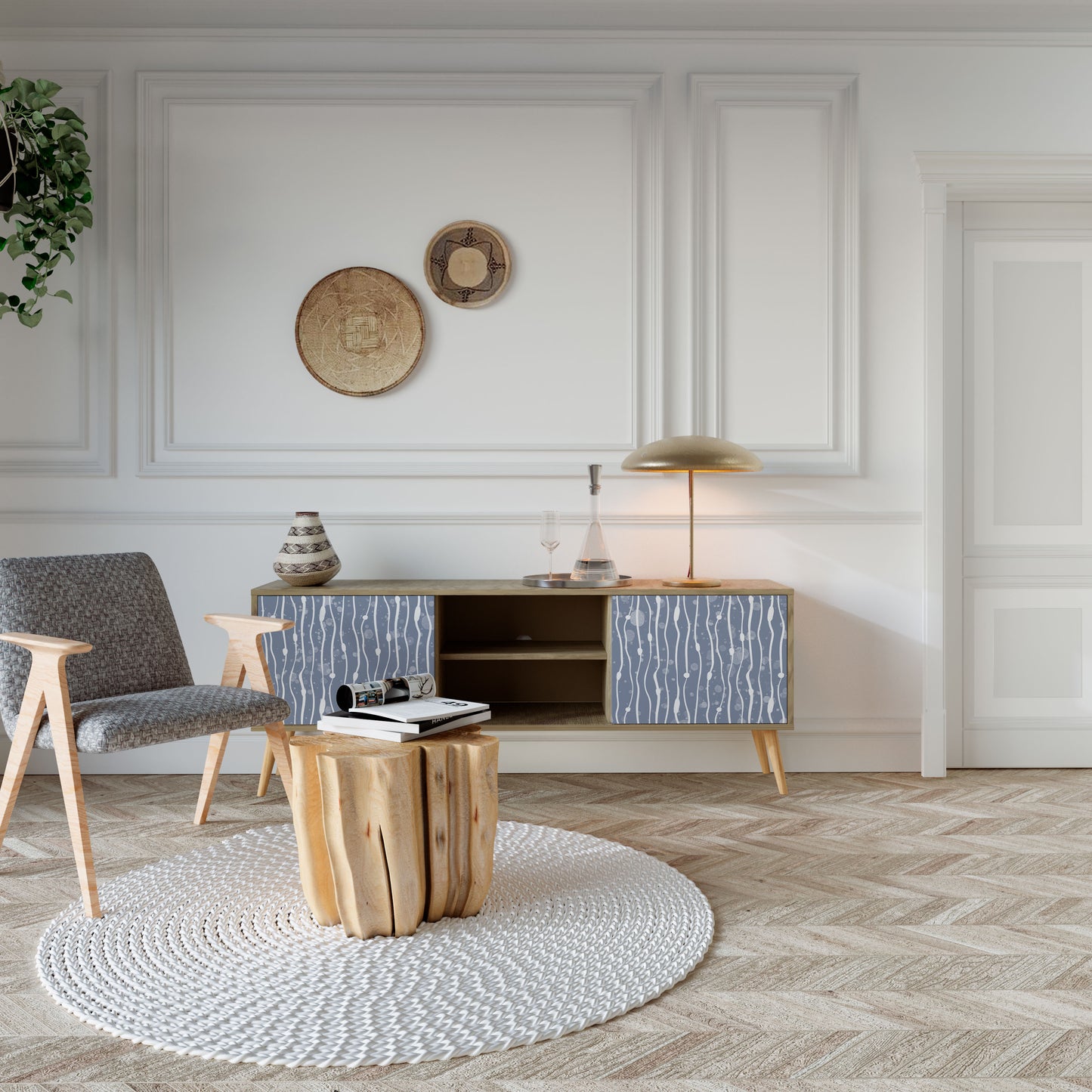 Mobile TV GRAPHITE RAIN a 2 ante effetto rovere