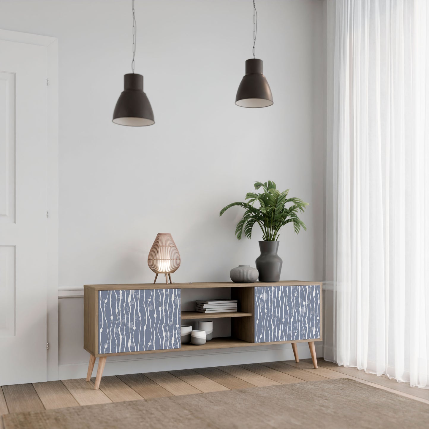 Mobile TV GRAPHITE RAIN a 2 ante effetto rovere