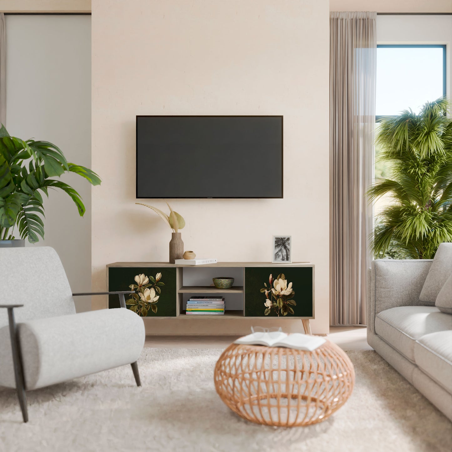 Mobile TV FLORAL NOIR a 2 ante effetto rovere