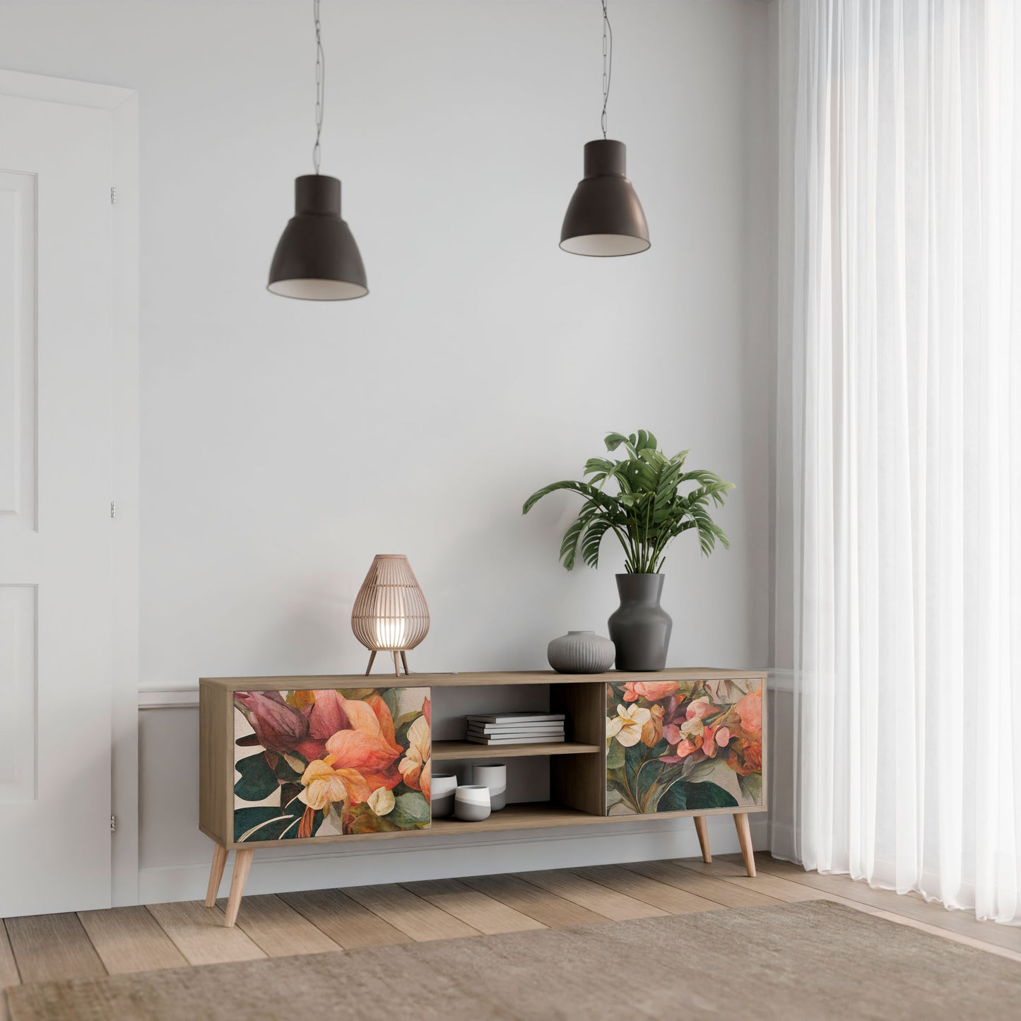STYLISH BEAUTY 2-Door TV Stand in Oak Effect