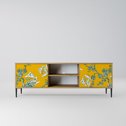 YELLOW CHINOISERIE 2-Door TV Stand in Oak Effect