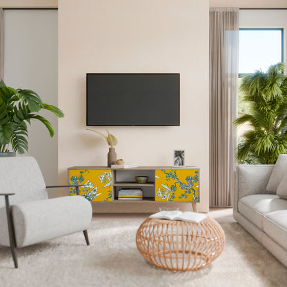 YELLOW CHINOISERIE 2-Door TV Stand in Oak Effect