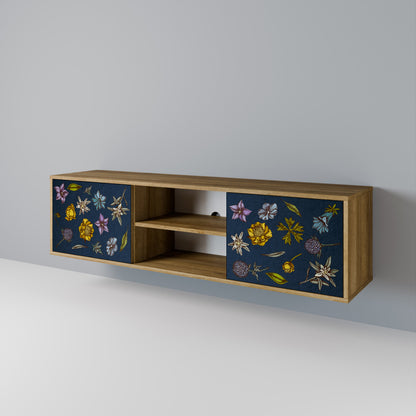 Mobile TV a 2 ante FLOWERS ON NAVY BLUE in effetto rovere