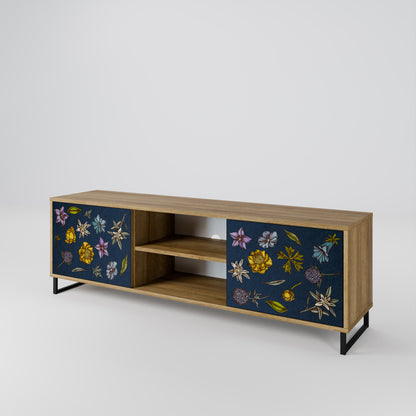 Mobile TV a 2 ante FLOWERS ON NAVY BLUE in effetto rovere