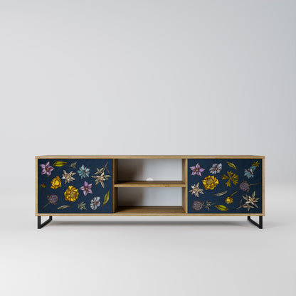 Mobile TV a 2 ante FLOWERS ON NAVY BLUE in effetto rovere