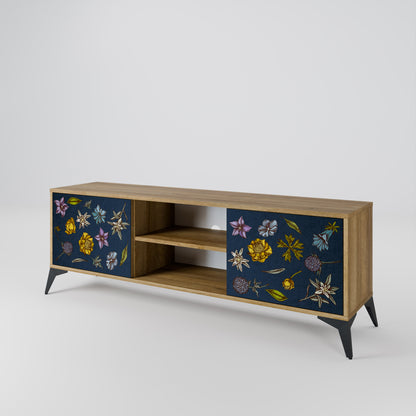 Mobile TV a 2 ante FLOWERS ON NAVY BLUE in effetto rovere
