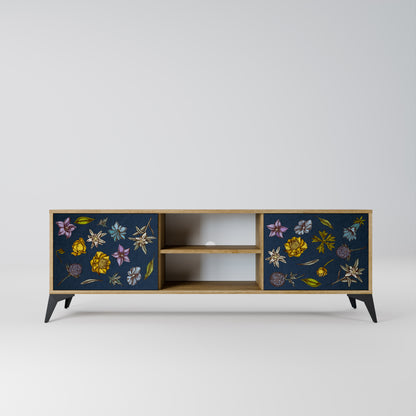 Mobile TV a 2 ante FLOWERS ON NAVY BLUE in effetto rovere