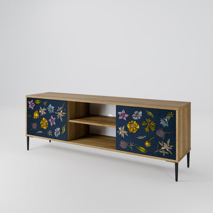 Mobile TV a 2 ante FLOWERS ON NAVY BLUE in effetto rovere