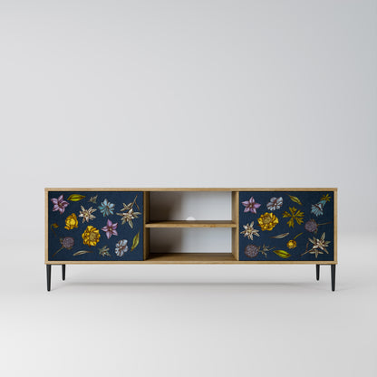 Mobile TV a 2 ante FLOWERS ON NAVY BLUE in effetto rovere