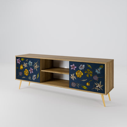 Mobile TV a 2 ante FLOWERS ON NAVY BLUE in effetto rovere
