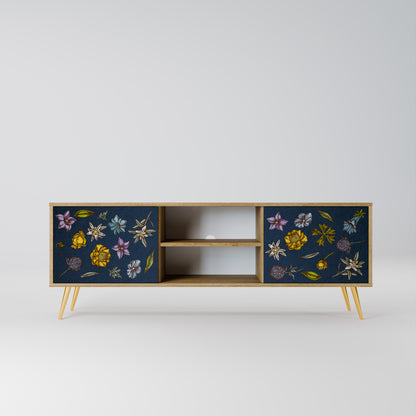 Mobile TV a 2 ante FLOWERS ON NAVY BLUE in effetto rovere