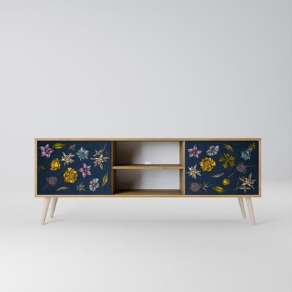 Mobile TV a 2 ante FLOWERS ON NAVY BLUE in effetto rovere