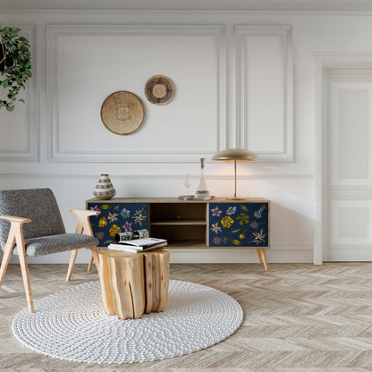 Mobile TV a 2 ante FLOWERS ON NAVY BLUE in effetto rovere