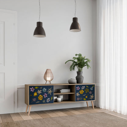 Mobile TV a 2 ante FLOWERS ON NAVY BLUE in effetto rovere