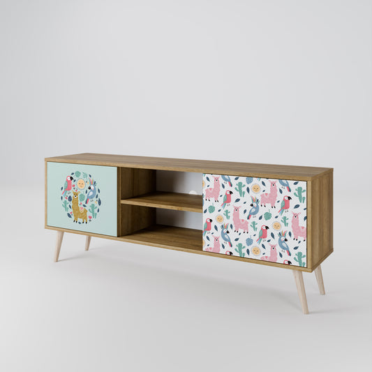 Mobile TV a 2 ante COLORFUL ALPACAS in effetto rovere