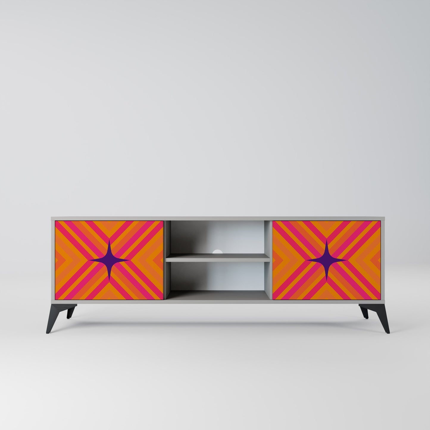 GEOMETRIC BRILLIANCE 2-Door TV Stand in Grey Finish