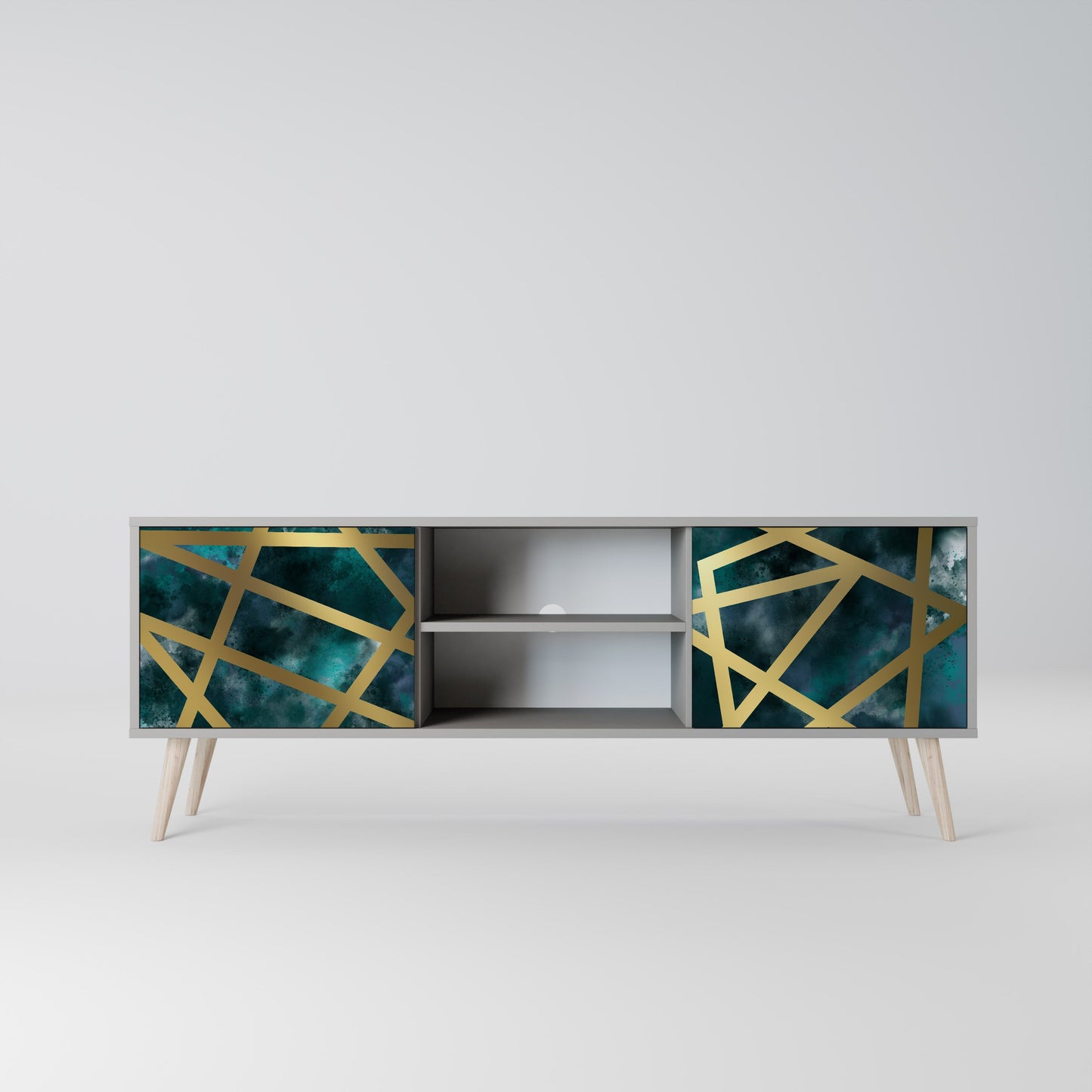 THE LABYRINTH OF GOLD 2-Door TV Stand in Grey Finish