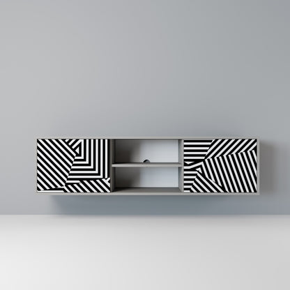 ILLUSIONARY LATTICE 2-Door TV Stand in Grey Finish