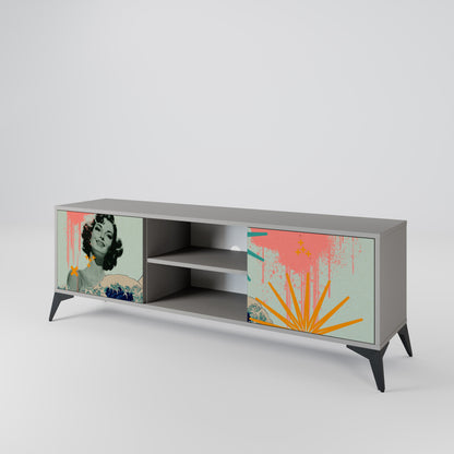 KANAGAWA BEAUTY 2-Door TV Stand in Grey Finish