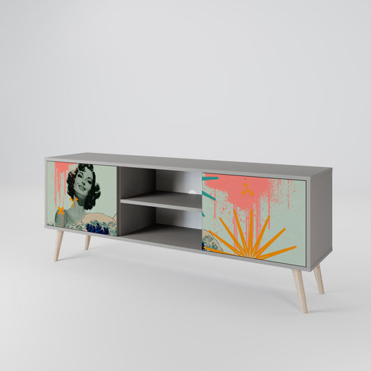 KANAGAWA BEAUTY 2-Door TV Stand in Grey Finish