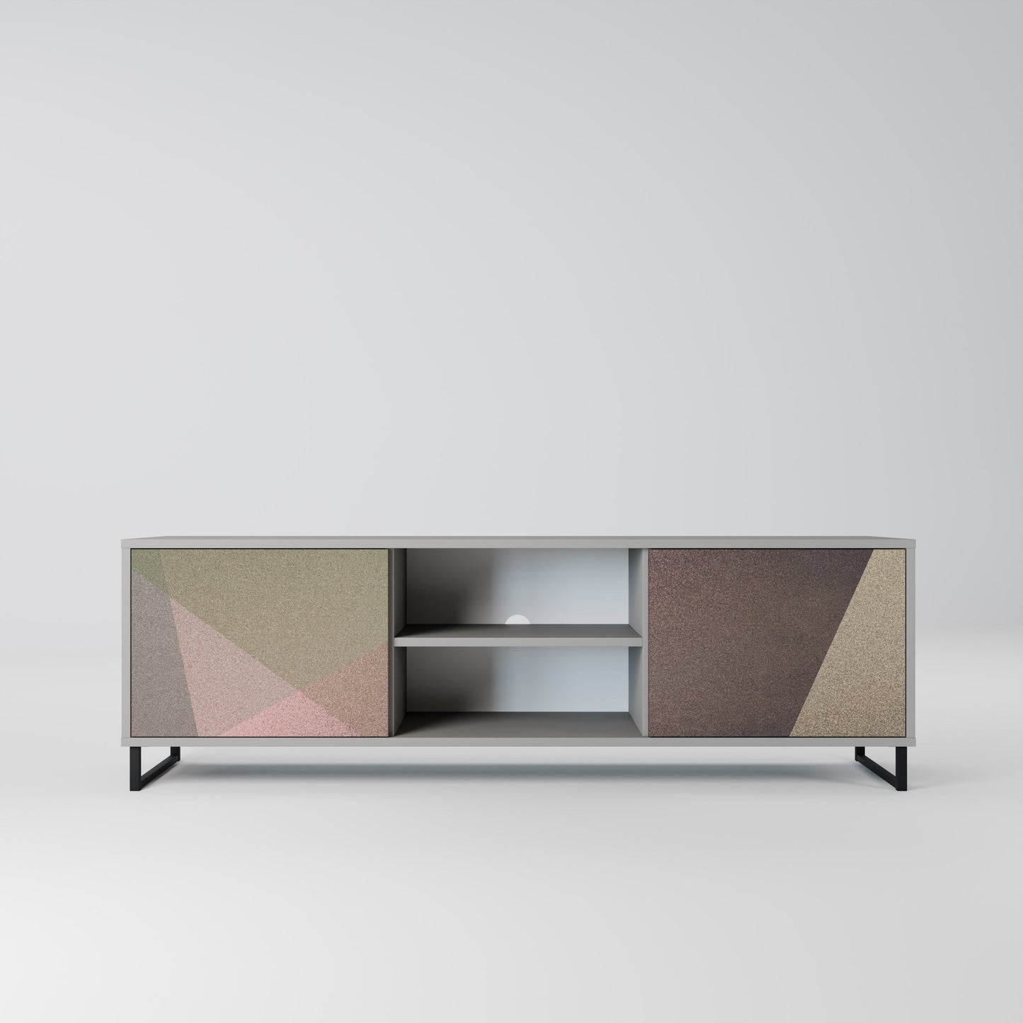 Mobile TV a 2 ante BEIGE GEOMETRY in finitura grigia