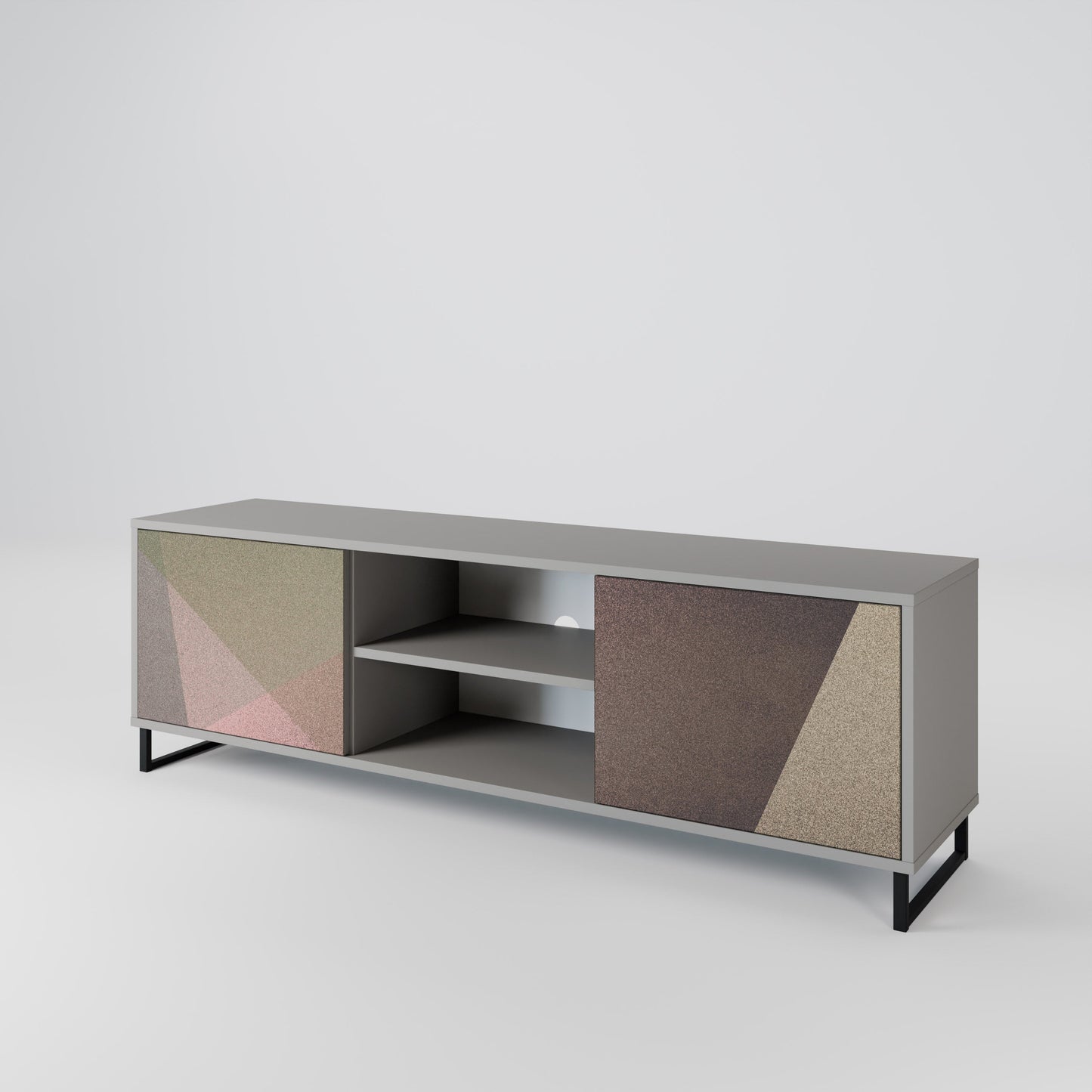 Mobile TV a 2 ante BEIGE GEOMETRY in finitura grigia