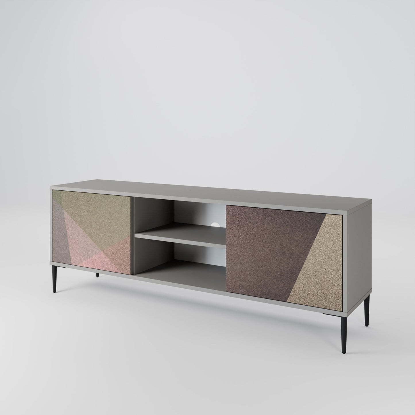 Mobile TV a 2 ante BEIGE GEOMETRY in finitura grigia