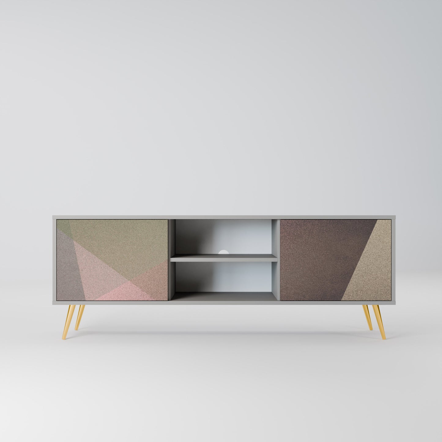 Mobile TV a 2 ante BEIGE GEOMETRY in finitura grigia