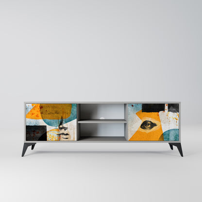 Mobile TV a 2 ante ABSTRACT FACES in finitura grigia