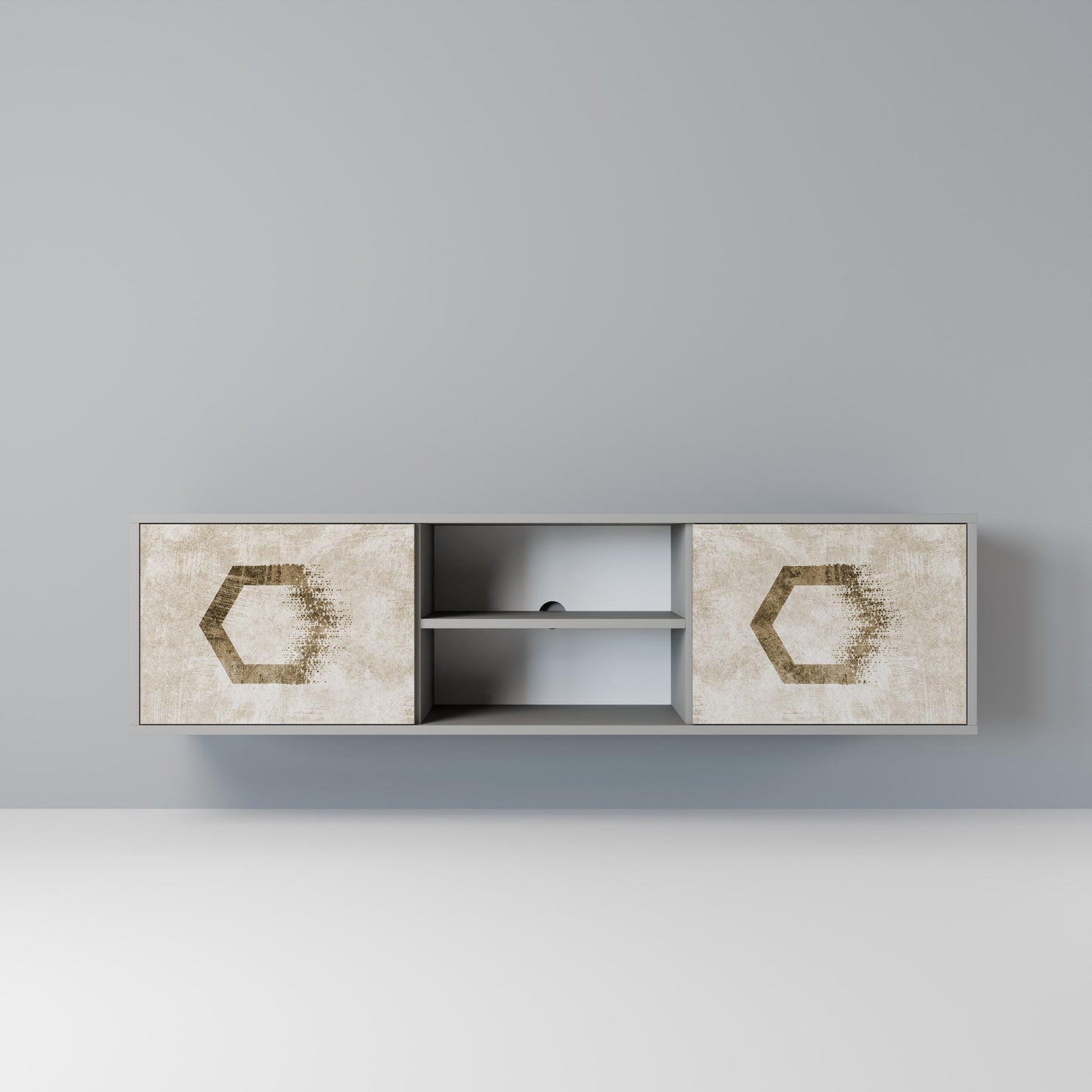 Mobile TV a 2 ante HEXAGONAL SHAPES in finitura grigia