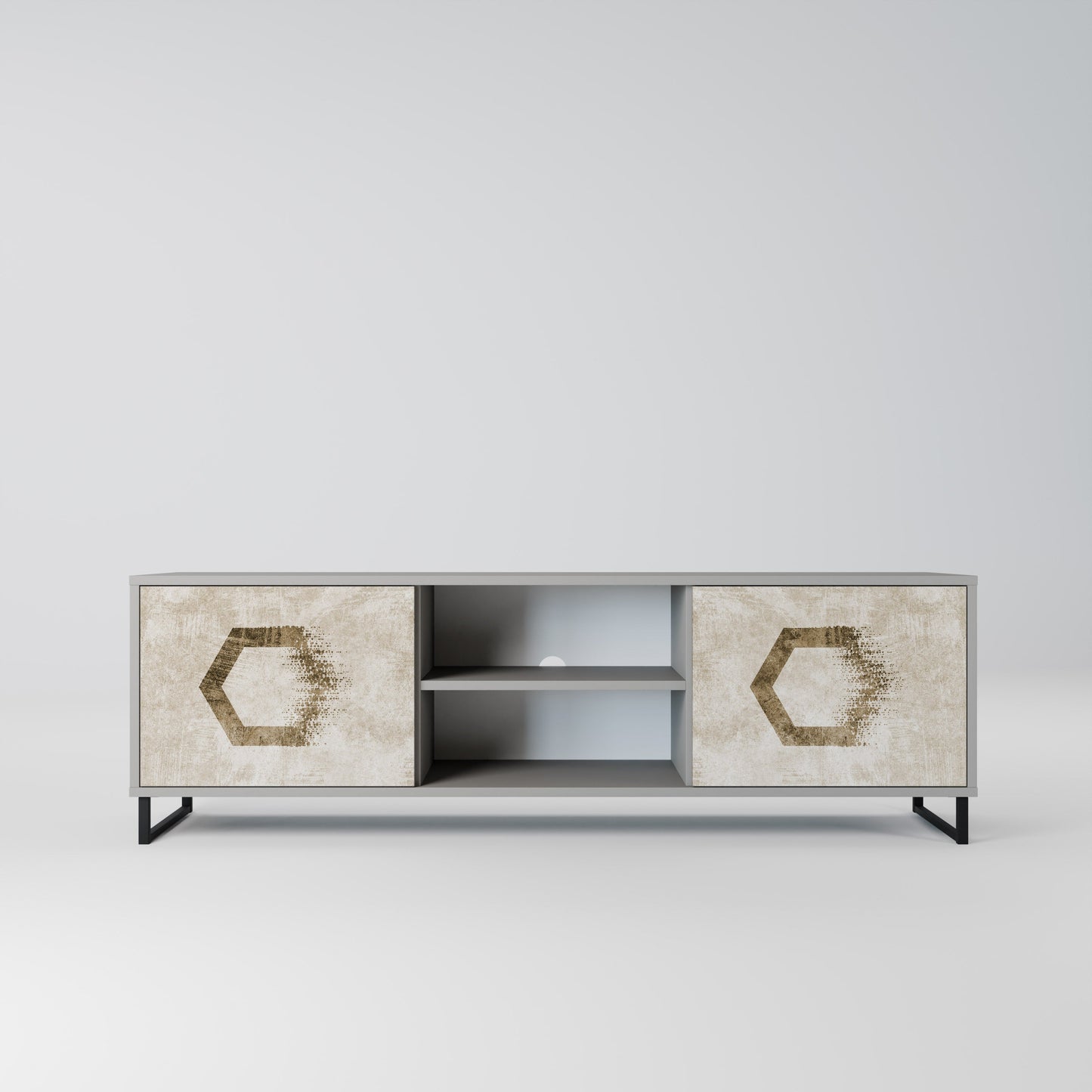 Mobile TV a 2 ante HEXAGONAL SHAPES in finitura grigia