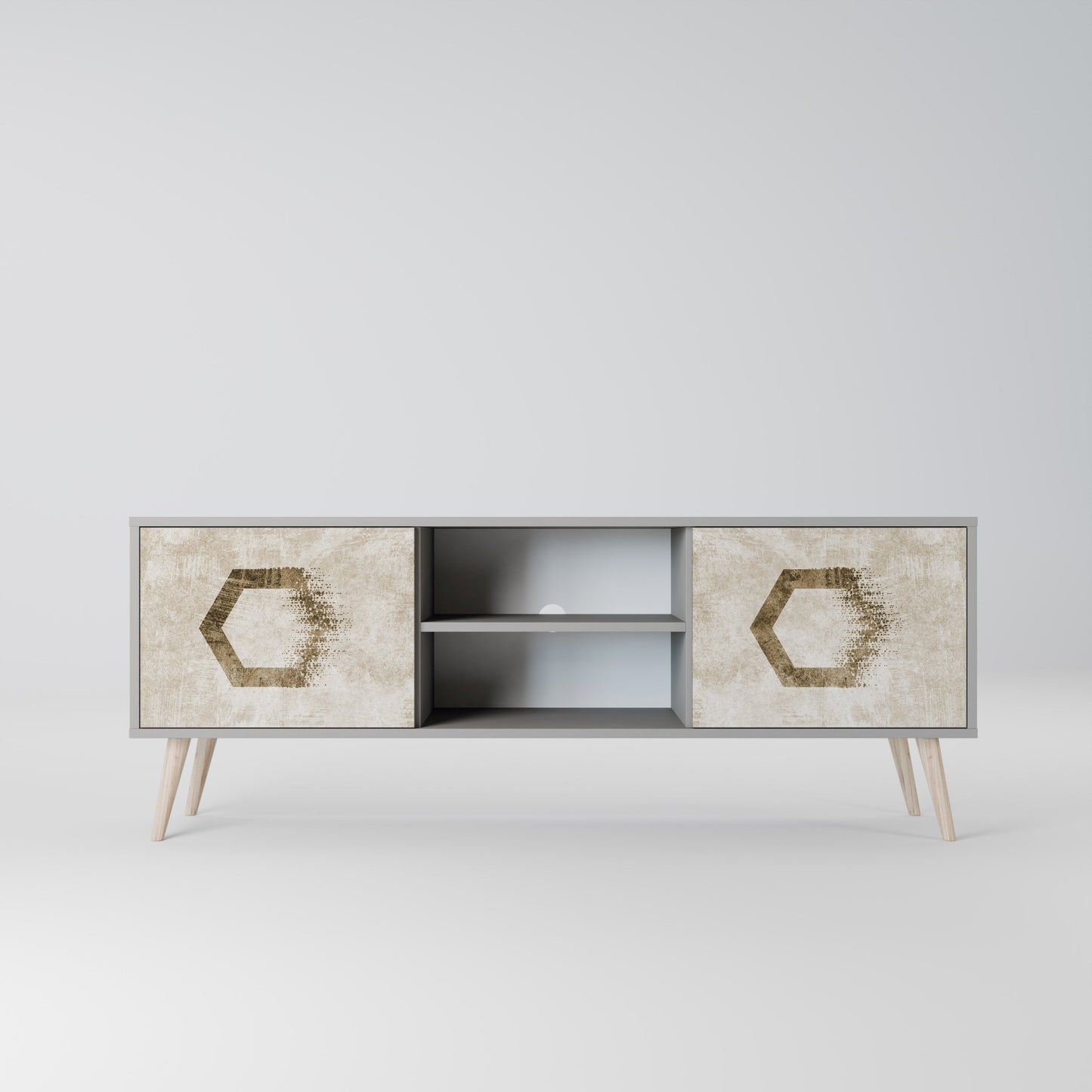 Mobile TV a 2 ante HEXAGONAL SHAPES in finitura grigia