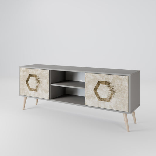 Mobile TV a 2 ante HEXAGONAL SHAPES in finitura grigia
