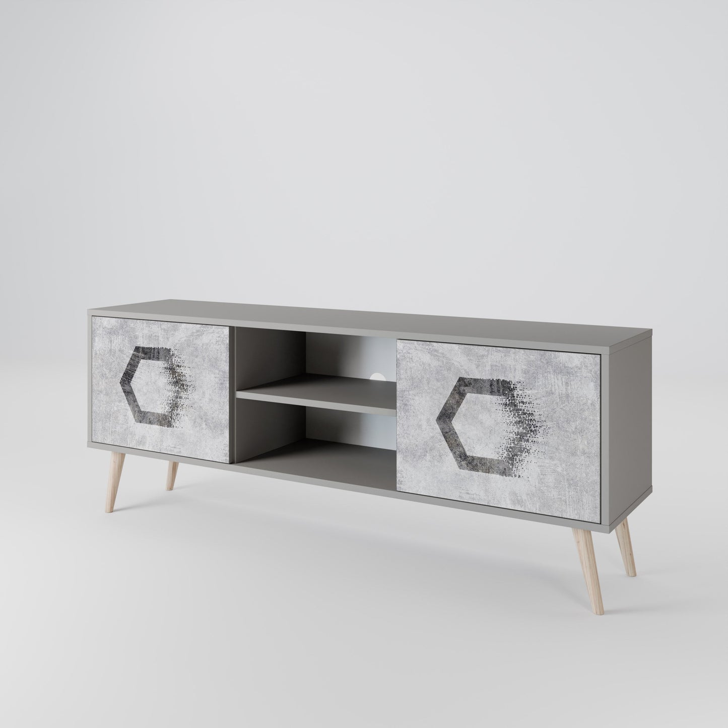 Mobile TV HEXAGONAL FIGURES a 2 ante in finitura grigia