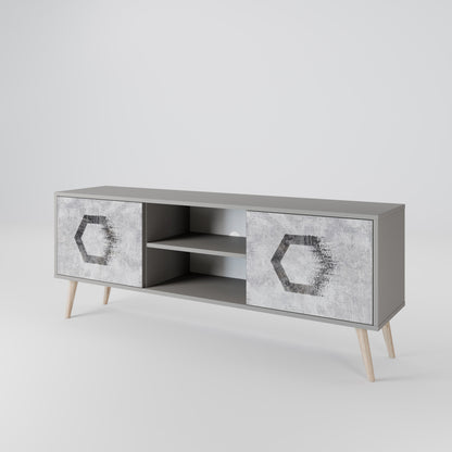 Mobile TV HEXAGONAL FIGURES a 2 ante in finitura grigia