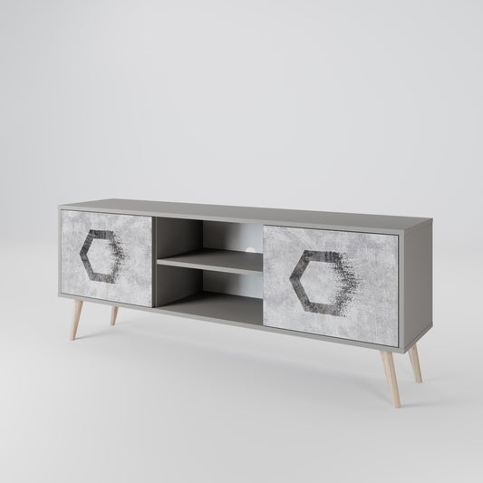 Mobile TV HEXAGONAL FIGURES a 2 ante in finitura grigia