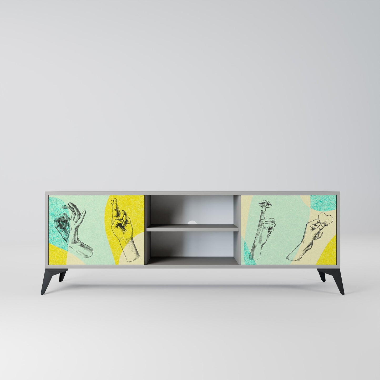 BODY LANGUAGE 2-Door TV Stand in Grey Finish
