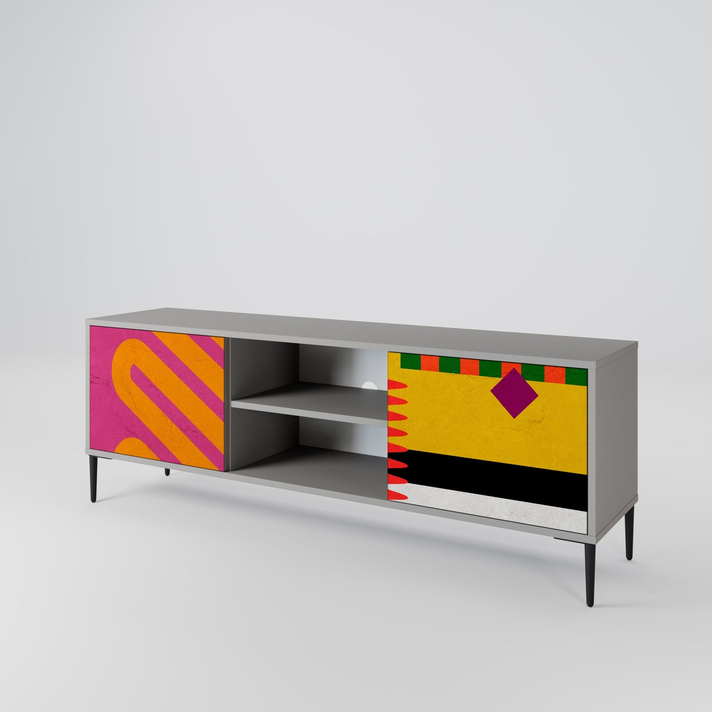 VIVID ART 2-Door TV Stand in Grey Finish